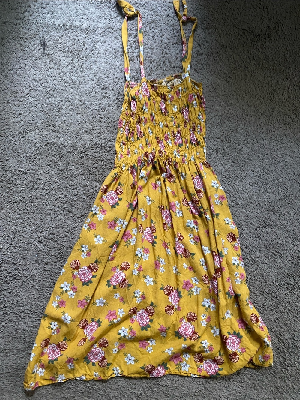 Yellow Floral Sundress with Adjustable Straps
